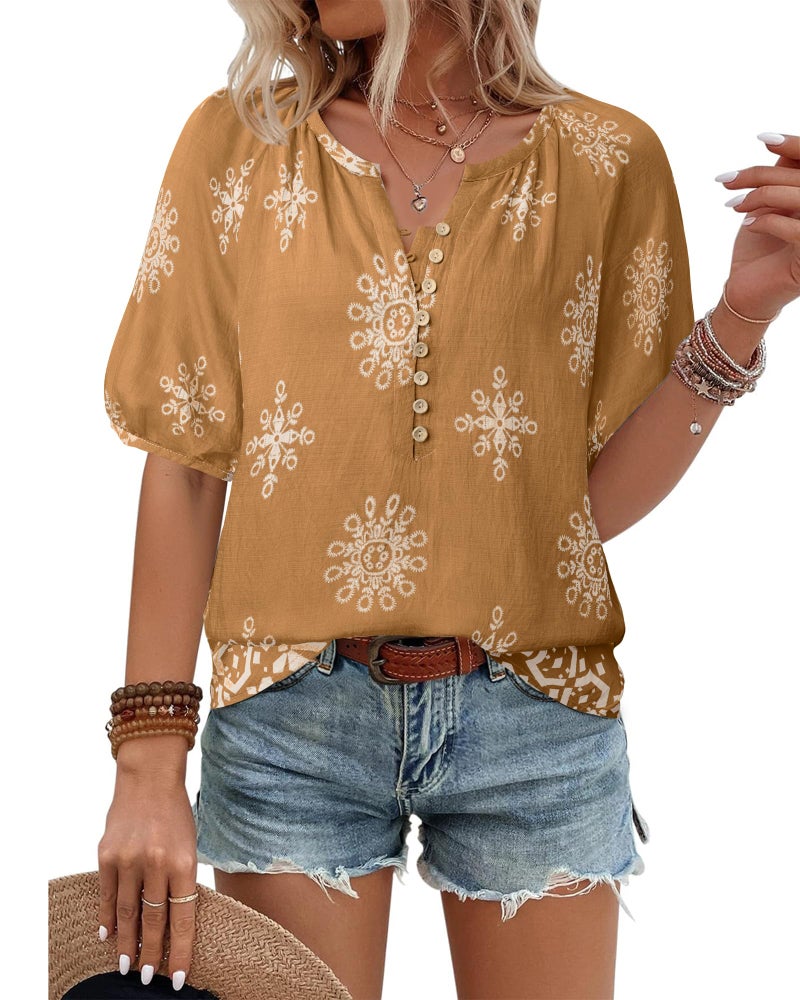 Unixseque Blouses for Women Casual: Womens Shirts Dressy Casual - Peasant Tops for Women - V Neck Short Sleeve Linen Shirts 2025 Travel Cute Top Summer Clothes Ladies Tops and Blouses - Image 2