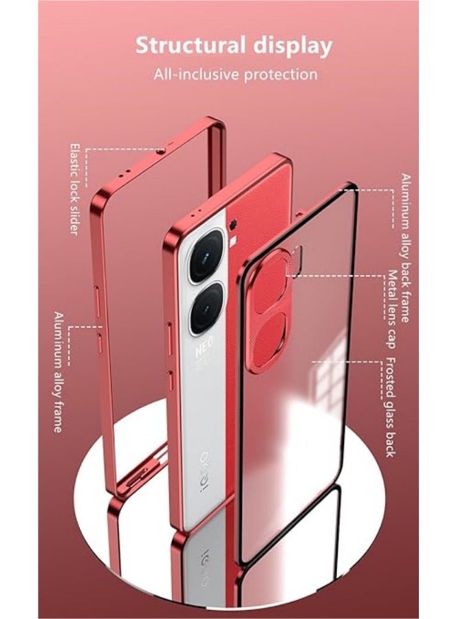 Case Compatible with IQOO NEO 9/9 Pro, Magnetic Metal Frame+Matte Translucent Tempered Glass Back, Non Slip Shockproof Case with Camera Protector - Image 3