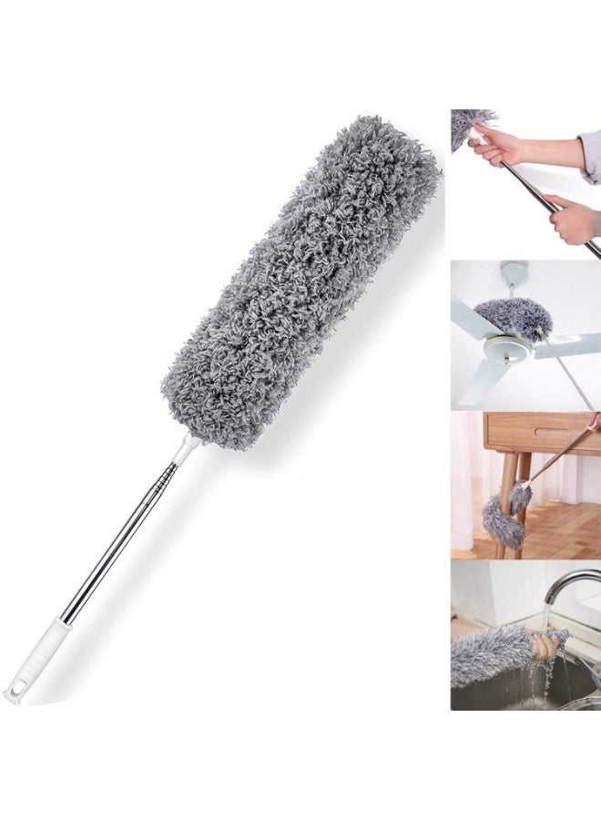 NXT Microfiber Feather Duster with Extendable Pole, 30-100 inches Extra Long Cobweb Duster for Cleaning, Bendable Head, Non-Scratch, Washable Duster for Ceiling, Fan, Furniture Gray - Image 1