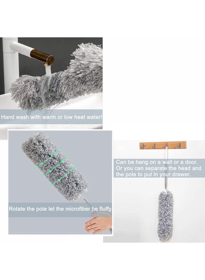 NXT Microfiber Feather Duster with Extendable Pole, 30-100 inches Extra Long Cobweb Duster for Cleaning, Bendable Head, Non-Scratch, Washable Duster for Ceiling, Fan, Furniture Gray - Image 4