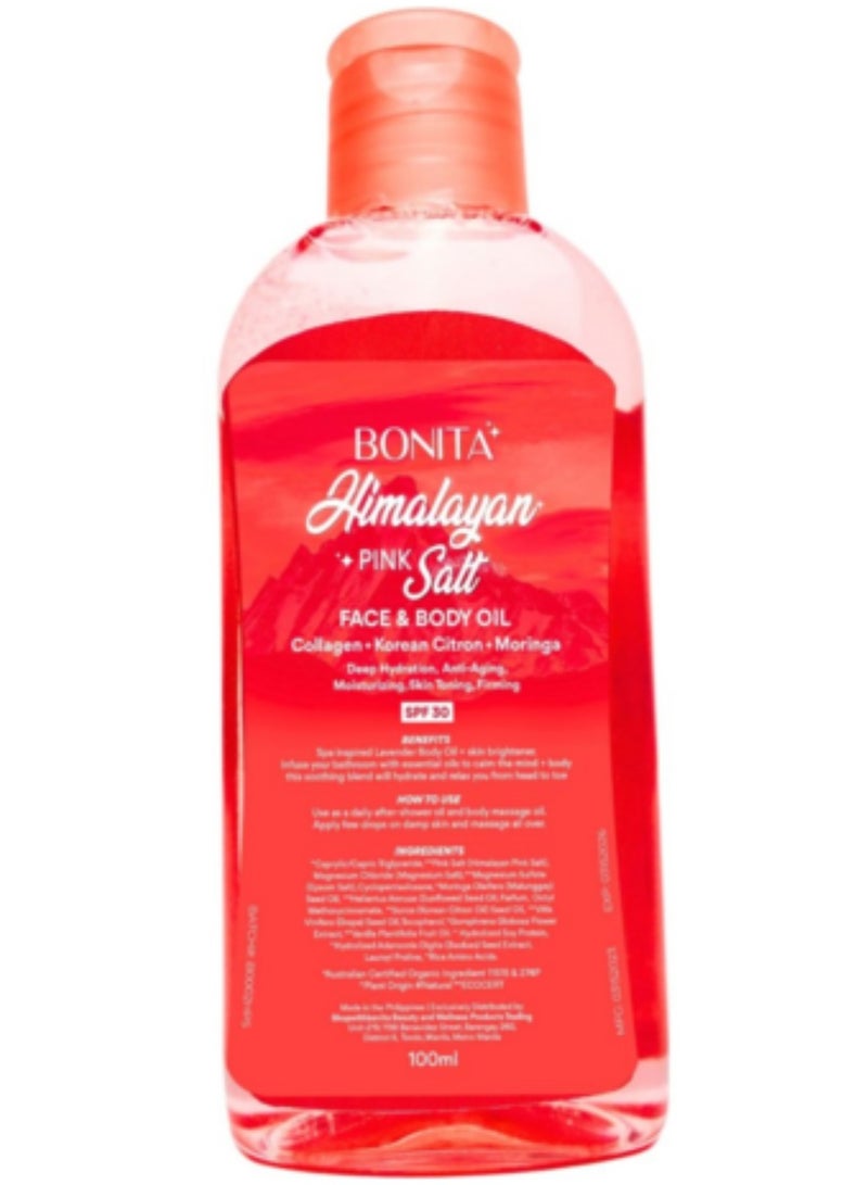 زيت الوجه والجسم بملح الهيمالايا الوردي مع الليمون الكوري والمورينجا، عامل حماية من الشمس 30، 100 مل