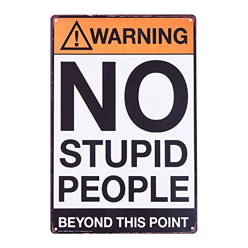 TDHDIKE Warning No Stupid People Beyond This Point Retro Metal Tin No Trespassing Private Property Signs for Bedroom - Image 1