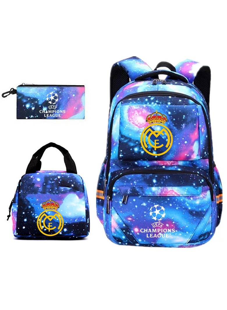 ريال مدريد على ظهره مقلمة حقيبة ثلاثة قطعة دعوى الرجال والنساء الترفيه الرياضة حقيبة السفر طالب حقيبة المدرسة