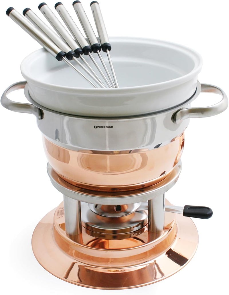 Swissmar Lausanne 11-Piece Copper Plated Fondue Set - Ideal for Cheese & Chocolate Fondue, Oil & Broth Cooking - Perfect for Kitchen Collection & Wedding Gifts - 1.8 Liter / 1.9 Quarts - Image 2