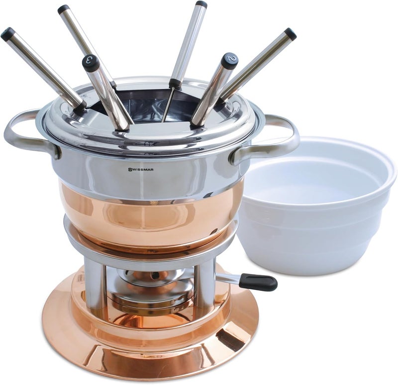Swissmar Lausanne 11-Piece Copper Plated Fondue Set - Ideal for Cheese & Chocolate Fondue, Oil & Broth Cooking - Perfect for Kitchen Collection & Wedding Gifts - 1.8 Liter / 1.9 Quarts - Image 4
