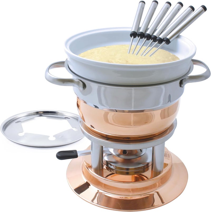 Swissmar Lausanne 11-Piece Copper Plated Fondue Set - Ideal for Cheese & Chocolate Fondue, Oil & Broth Cooking - Perfect for Kitchen Collection & Wedding Gifts - 1.8 Liter / 1.9 Quarts - Image 3