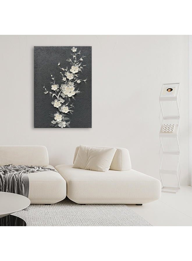 Diathou Art 36x24 inch Hand-Painted White Flower Tree Art Oil Painting Modern Abstract Home Wall Decoration Art - Image 4
