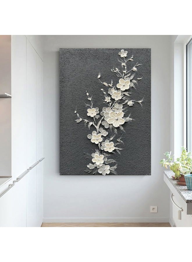 Diathou Art 36x24 inch Hand-Painted White Flower Tree Art Oil Painting Modern Abstract Home Wall Decoration Art - Image 5