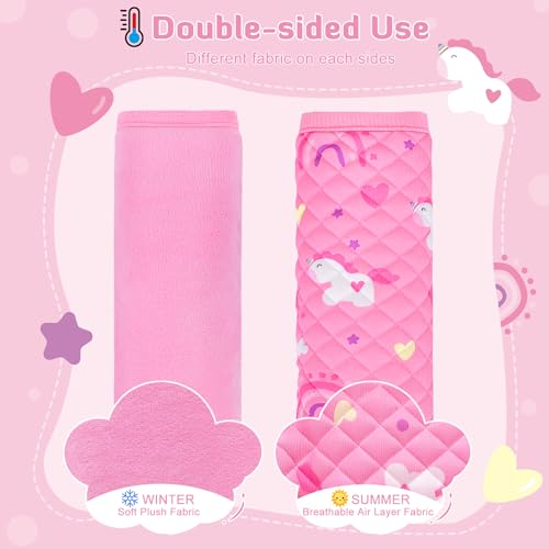 INFANZIA Car Seat Strap Covers for Infants Babies, Soft Carseat Shoulder Pads for Kids, Double-Sided Use Seatbelt Cushion Covers for Stroller, Pushchair & High Chair (Pink) - Image 5