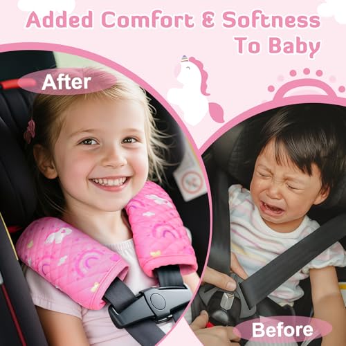 INFANZIA Car Seat Strap Covers for Infants Babies, Soft Carseat Shoulder Pads for Kids, Double-Sided Use Seatbelt Cushion Covers for Stroller, Pushchair & High Chair (Pink) - Image 4