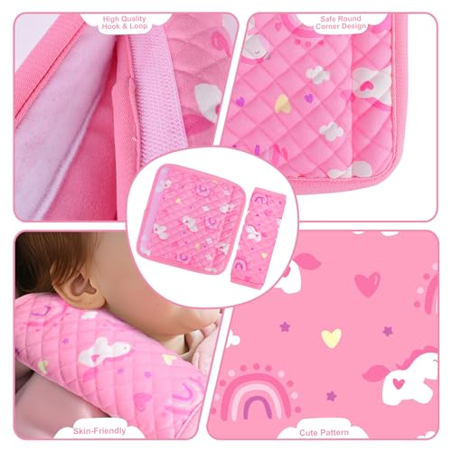 INFANZIA Car Seat Strap Covers for Infants Babies, Soft Carseat Shoulder Pads for Kids, Double-Sided Use Seatbelt Cushion Covers for Stroller, Pushchair & High Chair (Pink) - Image 3