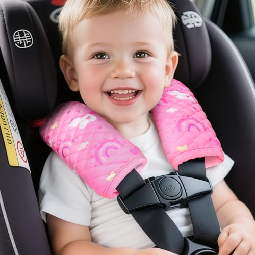 INFANZIA Car Seat Strap Covers for Infants Babies, Soft Carseat Shoulder Pads for Kids, Double-Sided Use Seatbelt Cushion Covers for Stroller, Pushchair & High Chair (Pink) - Image 2