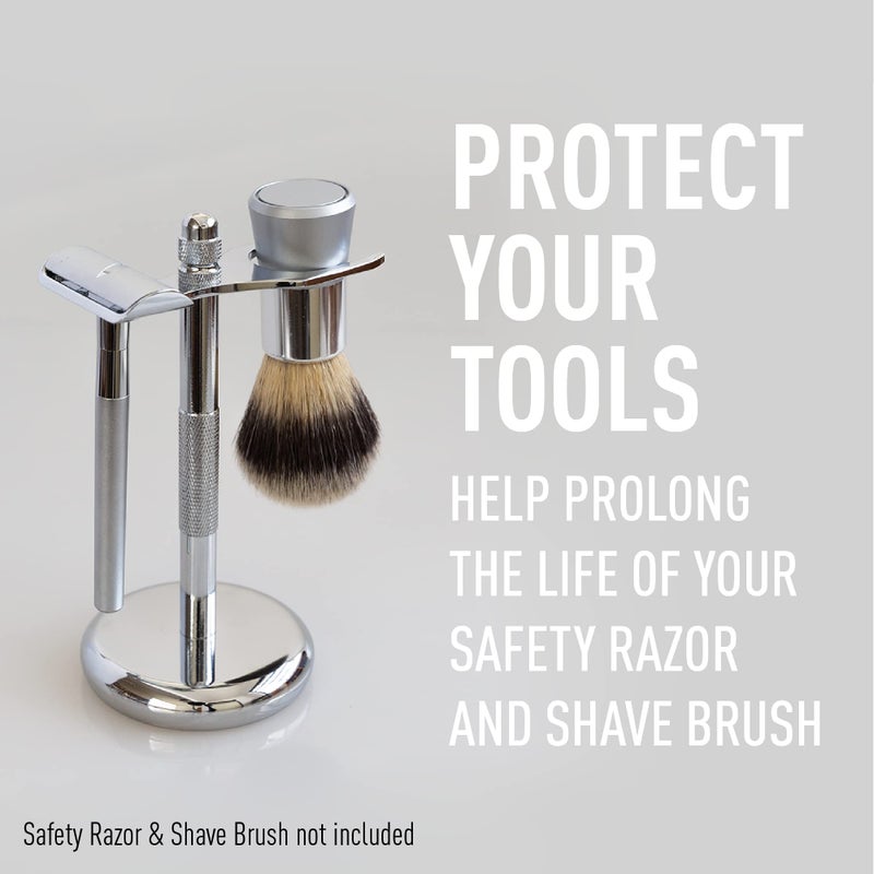 Bevel Safety Razor & Shaving Brush Display Stand with Non Slip Base, Dual Shave Stand Designed to Prevent Water Damage, Improve Hygiene and Protect Shaving Kit - Image 2
