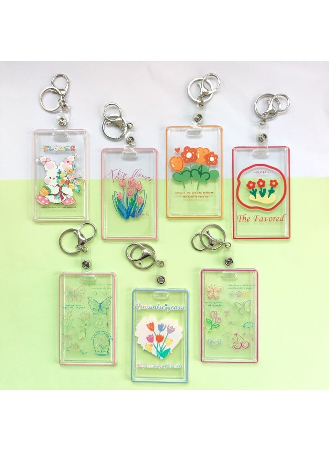 NIBEMINENT 1 - Piece Cute Little Flower Kpop Photo Card Holder Pendant Key Chain ID Badge Holder ID Card Holder Photo Card Protector for School ID Office ID Access Card for Women Girls  - Image 2