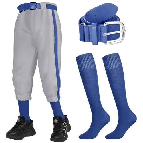 Cozypower 3 Pcs Baseball Pants Combo Set Men Youth Boy and Girls Softball Pants with Socks and BeltsBlue Gray1012 YearsKid - Image 1