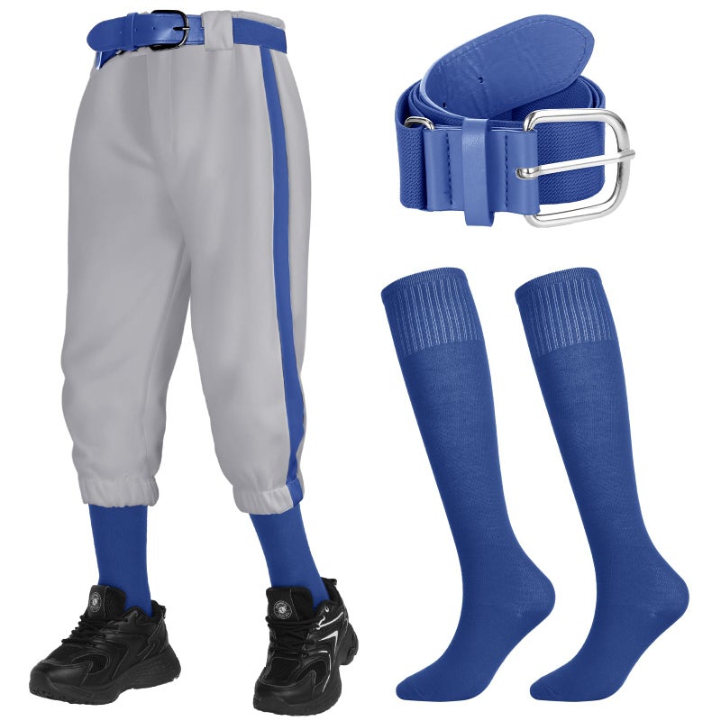 Cozypower 3 Pcs Baseball Pants Combo Set Men Youth Boy and Girls Softball Pants with Socks and BeltsBlue Gray1012 YearsKid - Image 2