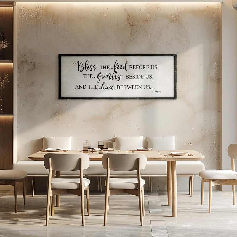 Easozoom Bless The Food Before Us Home Decor Wall Sign For Family Kitchen Farmhouse Dining Room Vintage Rustic Retro Boho Wood House Wall Art Decoration For Living Room Bedroom 40 x 15 Inch black - Image 4