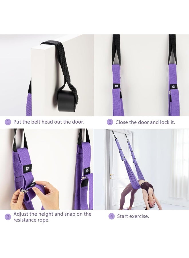 كيلا حزام تمديد اليوجا، حزام تمديد اليوجا المساعد لثني الساق والخصر والظهر، إصدار مطور مع مرساة باب وحبل مقاومة وحزام تمديد ومدرب انقلاب للرقص والبيلاتس واليوجا الجوية واللياقة البدنية - Image 5