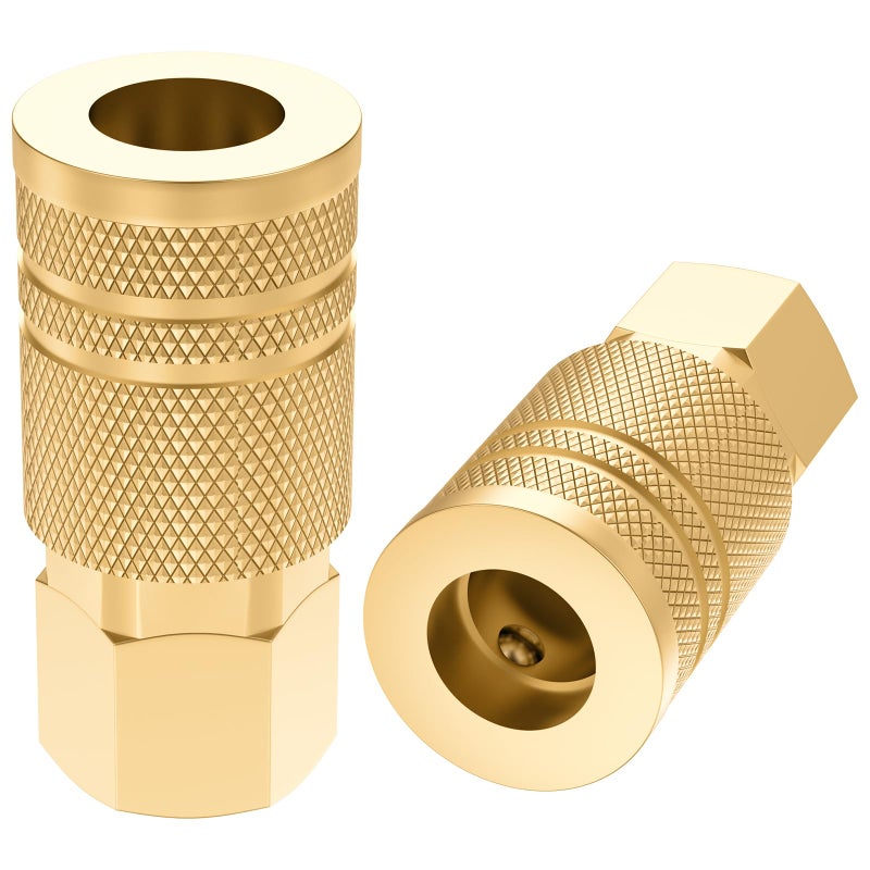 HONSNKS 14 Inch Brass Female Industrial Coupler 14 NPT Air Hose Fittings Quick Connector Air Coupler for Auto Shop 2 Pack
