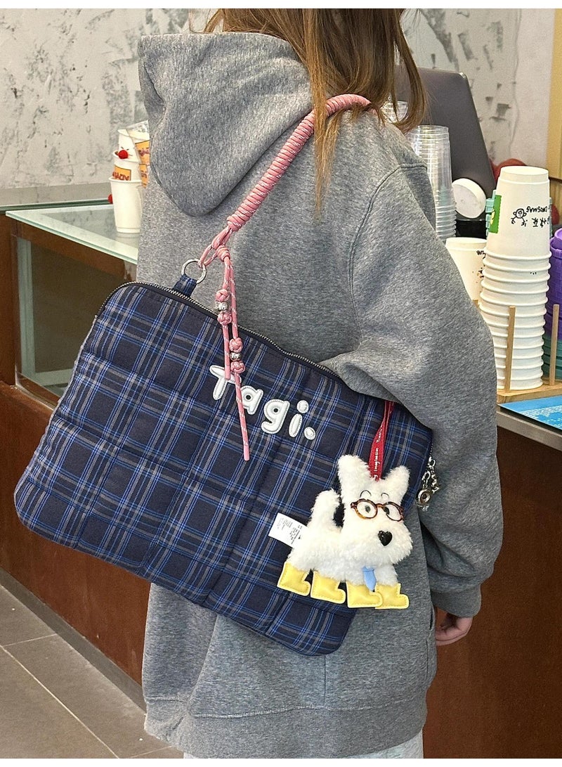 TG Tagi 14-16 inch laptop computer bag - Large capacity checkered embroidered flat storage bag - Image 2