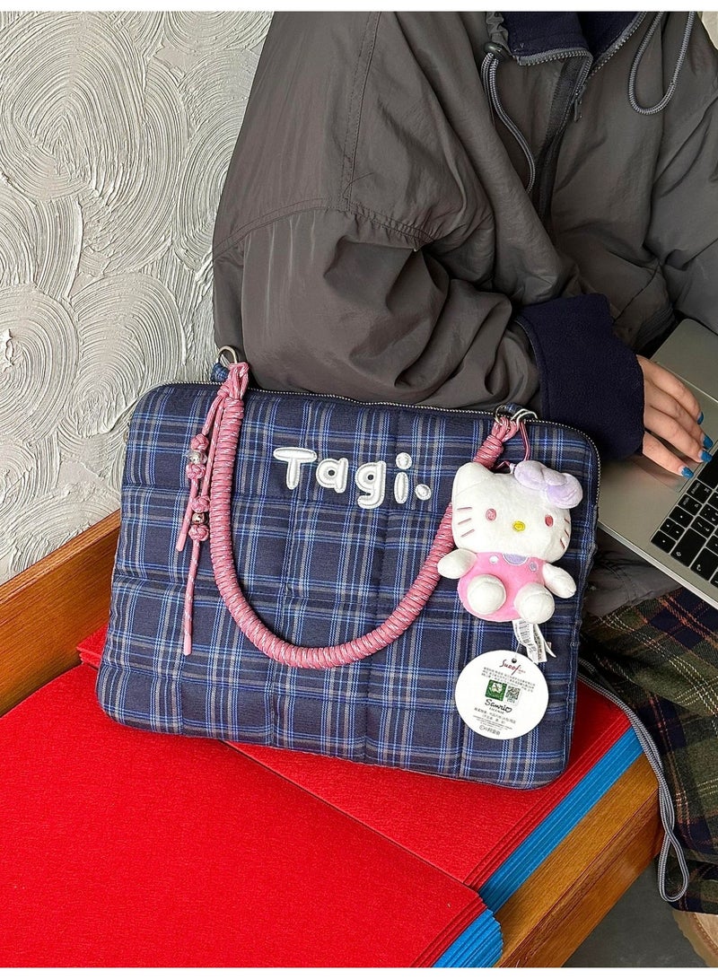 TG Tagi 14-16 inch laptop computer bag - Large capacity checkered embroidered flat storage bag - Image 4