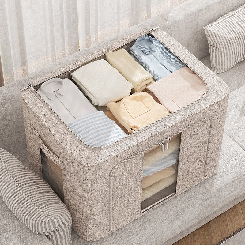 Large Cotton and Linen Household Storage Box Storage Box Large Capacity Clothing Foldableing Bagna Box Storage Box Thickeneded Extra Large(Gray stripe, 100L（60*40*42cm）) - Image 3