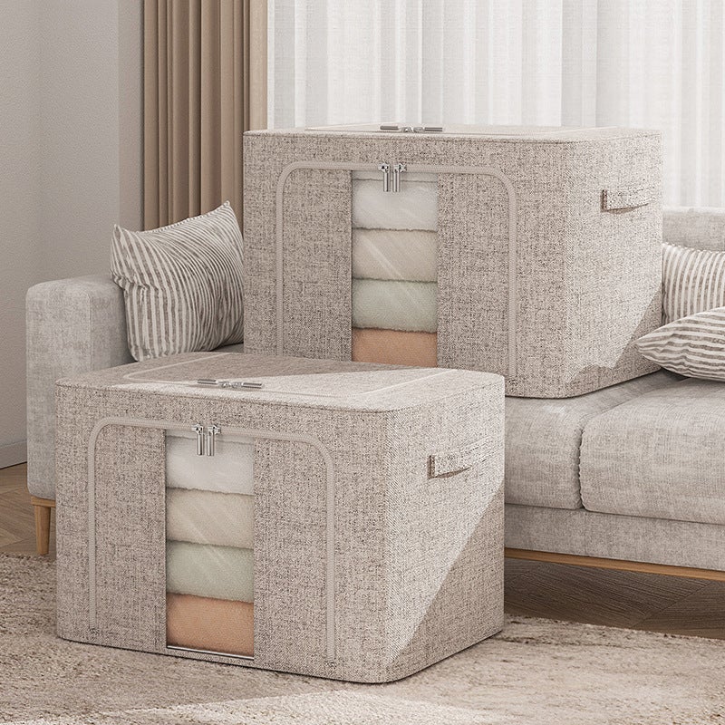 Large Cotton and Linen Household Storage Box Storage Box Large Capacity Clothing Foldableing Bagna Box Storage Box Thickeneded Extra Large(Gray stripe, 100L（60*40*42cm）) - Image 2