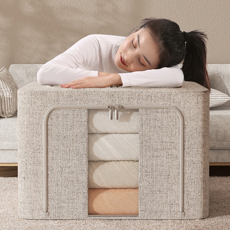 Large Cotton and Linen Household Storage Box Storage Box Large Capacity Clothing Foldableing Bagna Box Storage Box Thickeneded Extra Large(Gray stripe, 100L（60*40*42cm）) - Image 4