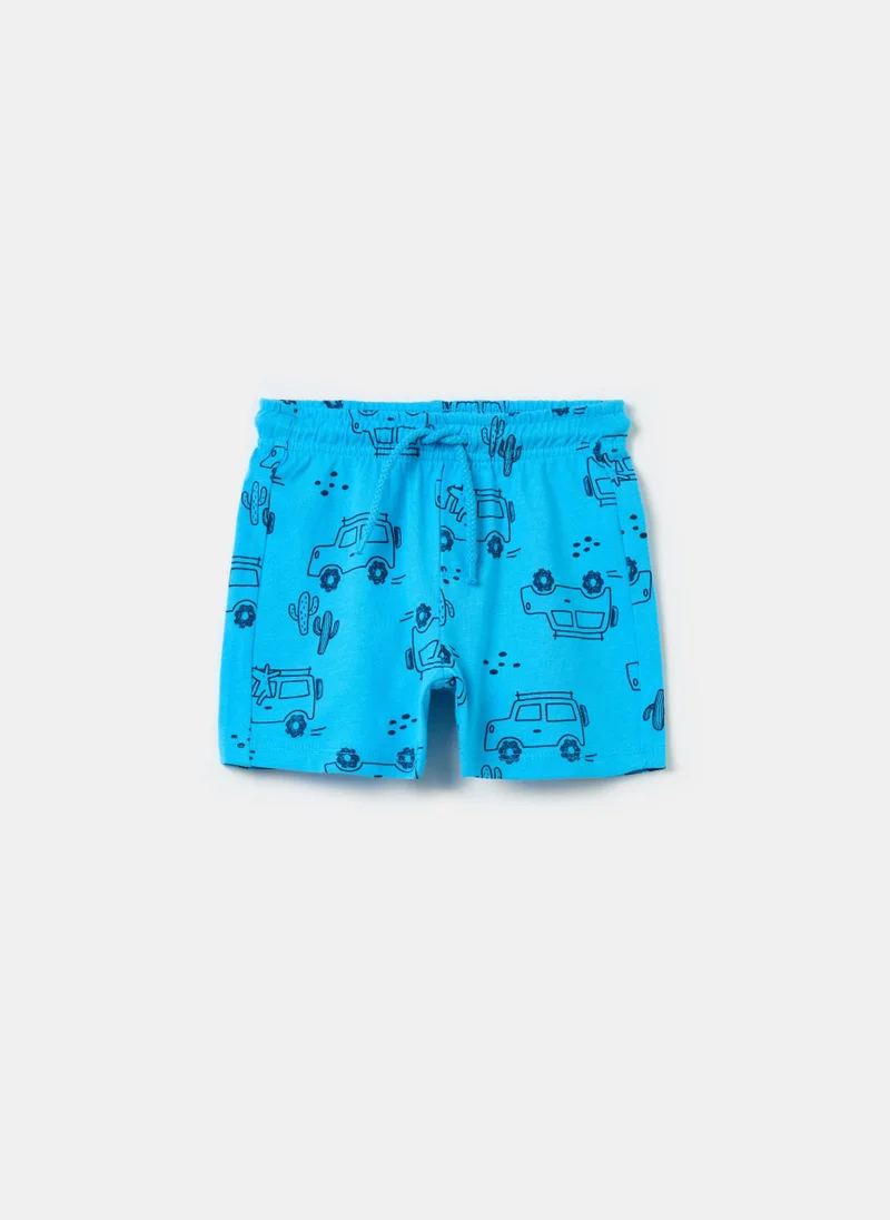Ovs Cotton Shorts With Drawstring And Print