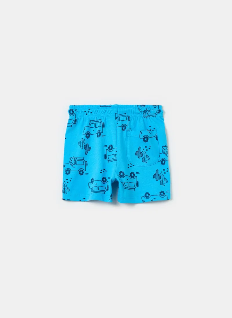 Ovs Cotton Shorts With Drawstring And Print