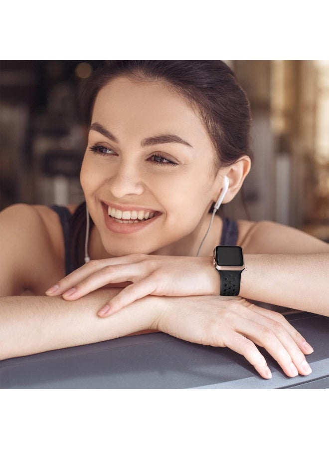 Compatible with Apple Watch Band 44mm 45mm Series 10 11 46mm 42mm 49mm Men Women,Soft Silicone Breathable Sport Band Compatible for Apple Watch Ultra SE 3 2 for iWatch Series 9 8 7 6 5 4 3 Black - Image 4