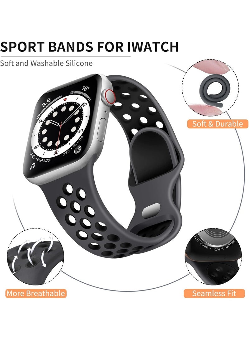 Compatible with Apple Watch Band 44mm 45mm Series 10 11 46mm 42mm 49mm Men Women,Soft Silicone Breathable Sport Band Compatible for Apple Watch Ultra SE 3 2 for iWatch Series 9 8 7 6 5 4 3 Black - Image 3