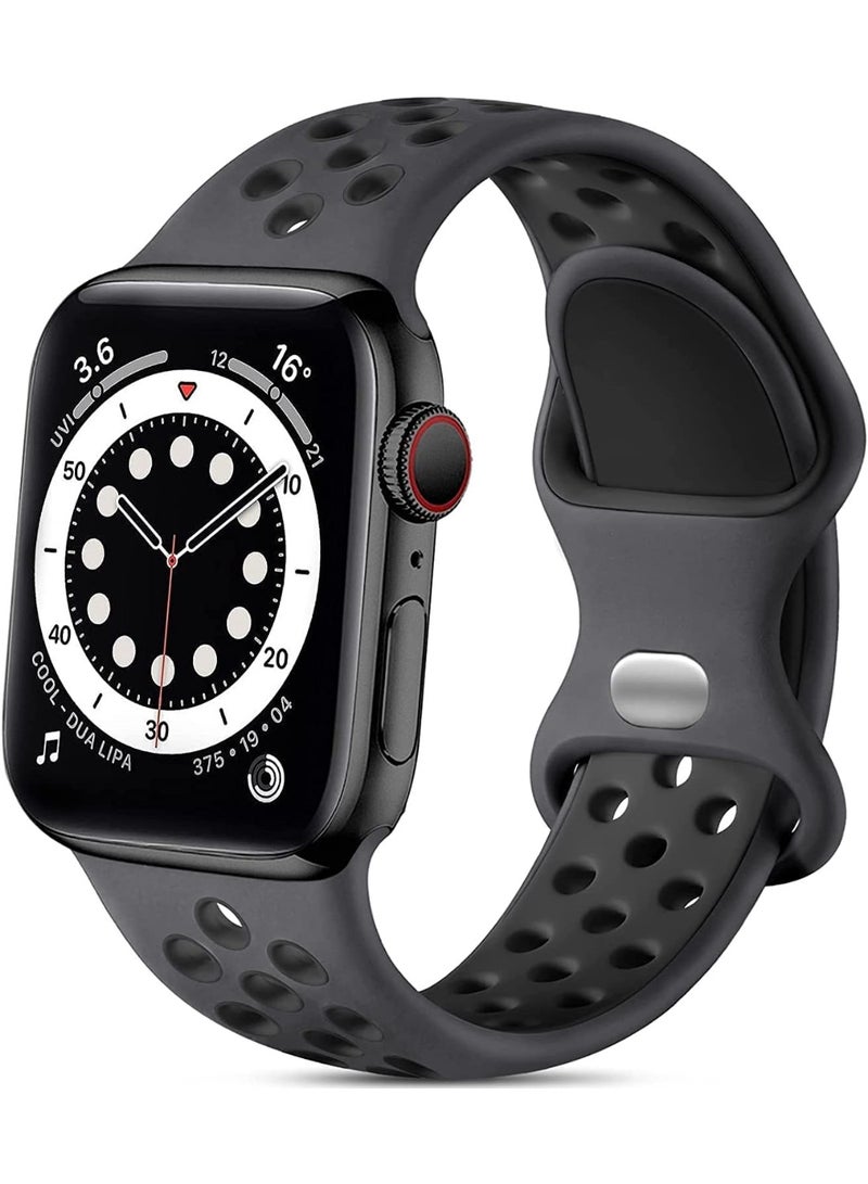 Compatible with Apple Watch Band 44mm 45mm Series 10 11 46mm 42mm 49mm Men Women,Soft Silicone Breathable Sport Band Compatible for Apple Watch Ultra SE 3 2 for iWatch Series 9 8 7 6 5 4 3 Black - Image 1