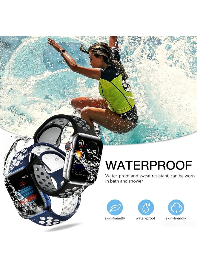 Compatible with Apple Watch Band 44mm 45mm Series 10 11 46mm 42mm 49mm Men Women,Soft Silicone Breathable Sport Band Compatible for Apple Watch Ultra SE 3 2 for iWatch Series 9 8 7 6 5 4 3 Black - Image 2