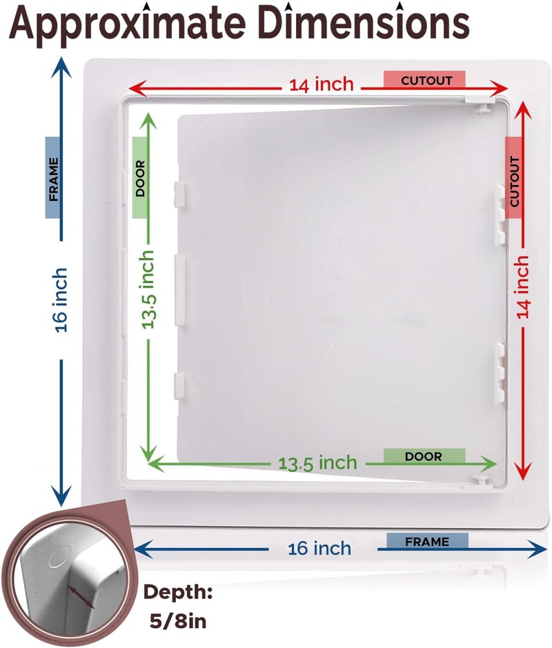 Morvat Access Panel 14x14 Inch for Drywall & Ceiling with Door, Heavy-Duty Durable ABS Plastic & Easy Install Access Box, Wall Hole Cover Plate for Plumbing & Electrical Cables & Wiring, White - Image 2