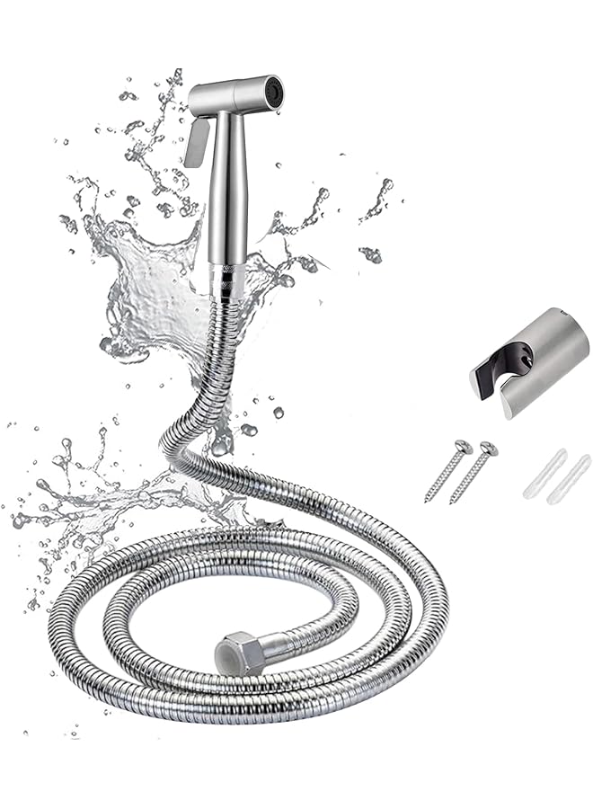 The Bros Premium Chrome Handheld Bidet Sprayer Set - 47" Stainless Steel Hose, Wall-Mounted Shattaf for Toilet, Personal Hygiene & Baby Cloth Diaper Washer - Leak-Proof & Easy to Install - Image 1