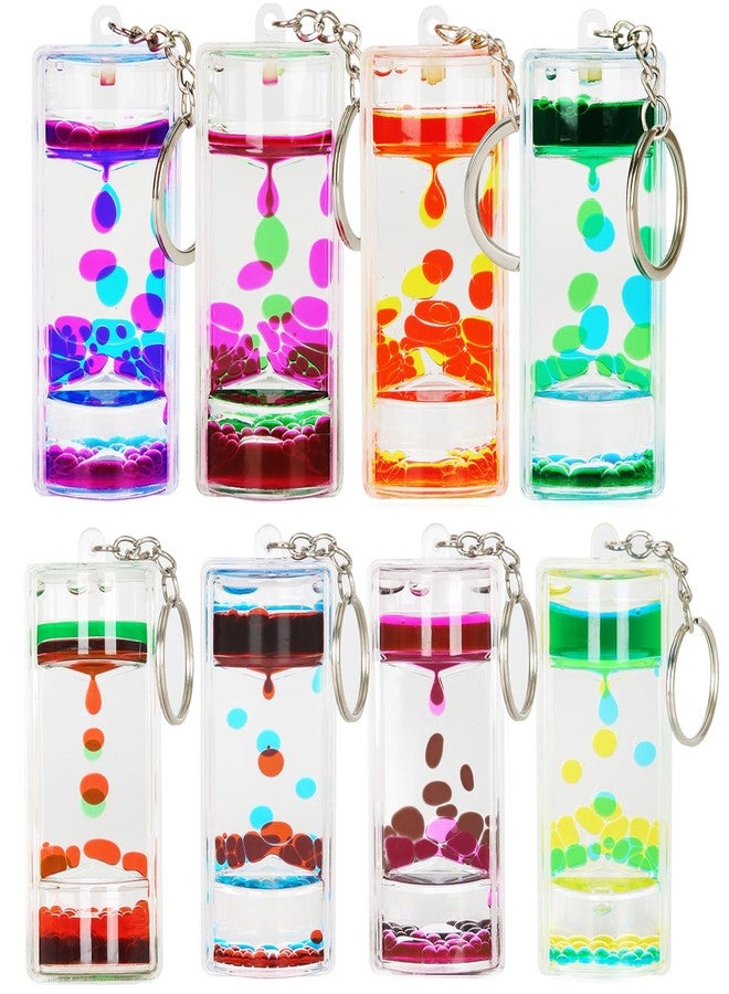 FKYTION Liquid Motion Bubbler Key Chain Pack of 8 Great Desktop Colorful Hourglass Liquid Bubbler Small Calming Relaxing Toys (Rainbow Series, Pack of 8) - Image 1