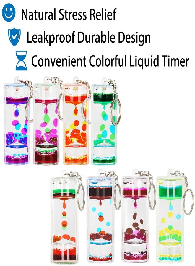 FKYTION Liquid Motion Bubbler Key Chain Pack of 8 Great Desktop Colorful Hourglass Liquid Bubbler Small Calming Relaxing Toys (Rainbow Series, Pack of 8) - Image 2
