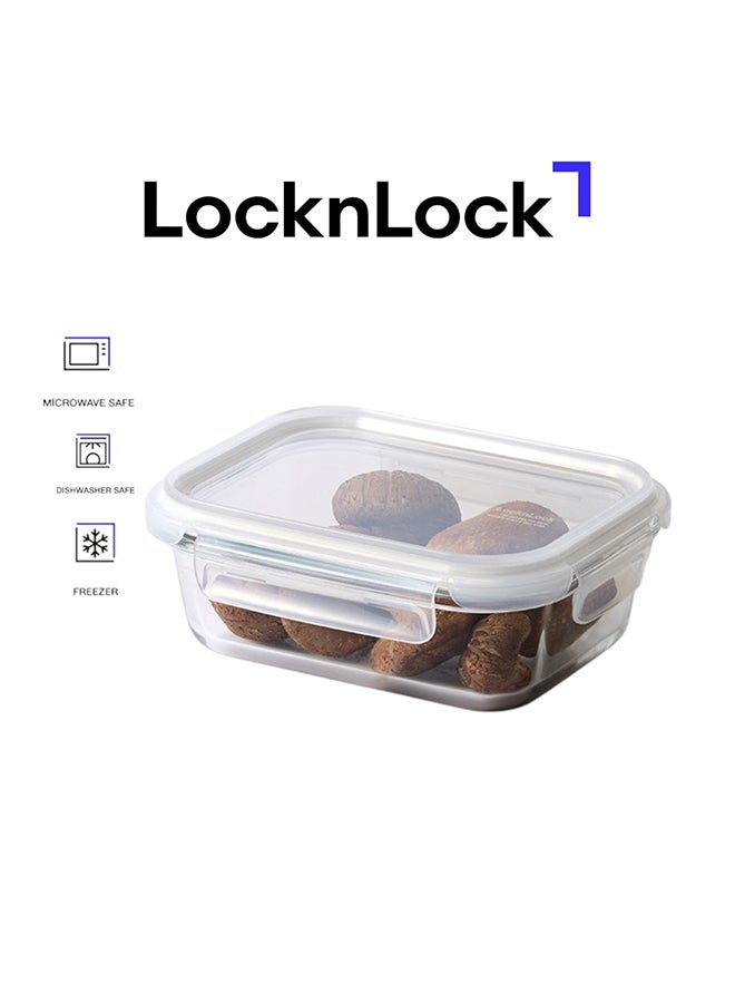 LocknLock Stackable Tempered Glass Rectangular Food Container 640ml , Airtight with 4-Side Locking Lid, Microwave, Freezer & Dishwasher Safe, Stackable Glass Storage for Meal Prep & Leftovers - Image 1