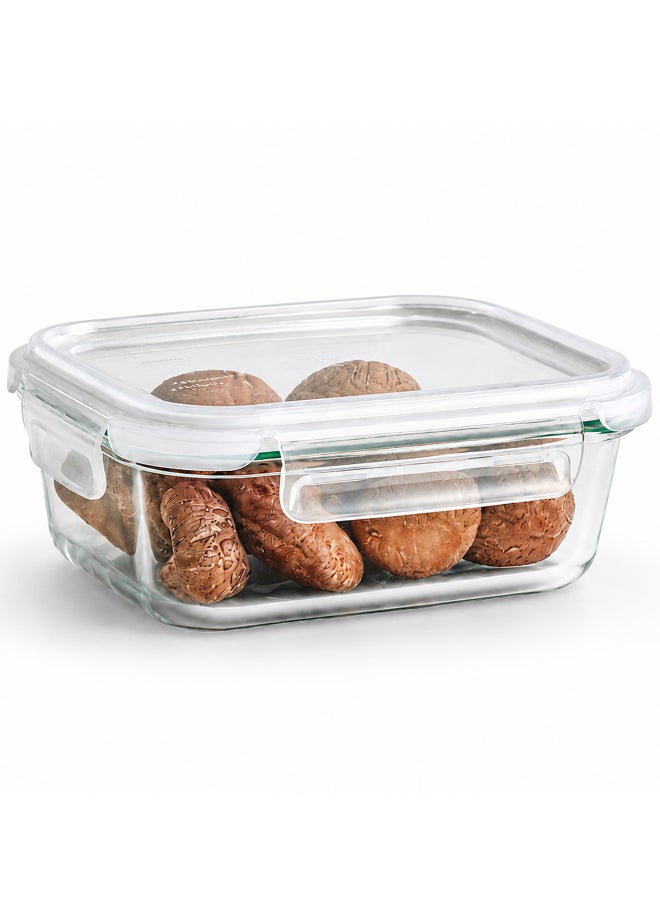 LocknLock Stackable Tempered Glass Rectangular Food Container 640ml , Airtight with 4-Side Locking Lid, Microwave, Freezer & Dishwasher Safe, Stackable Glass Storage for Meal Prep & Leftovers - Image 1