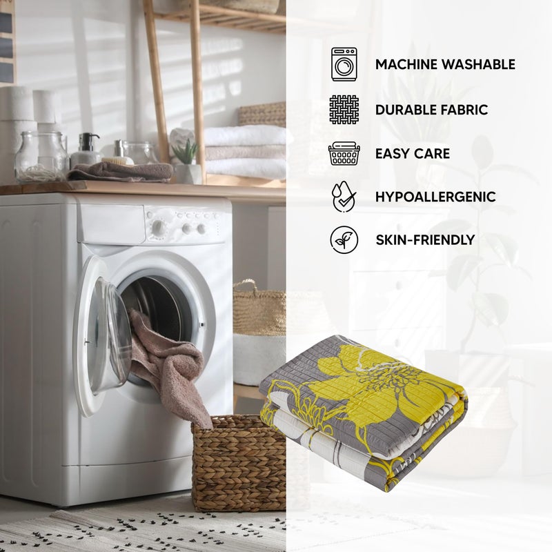 Chic Home - QS1768-AN 3 Piece Woodside Abstract Large Scale Floral Printed with 2 Shams Quilt Set, Queen, Yellow - Image 4