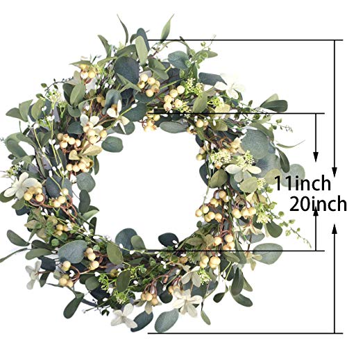 Bibelot 20Inch Artificial Eucalyptus Berry Wreath Green Leaf Eucalyptus Wreaths Spring Summer Wreath for Front Door Window Hanging Wall Party Decorations (20in) - Image 2