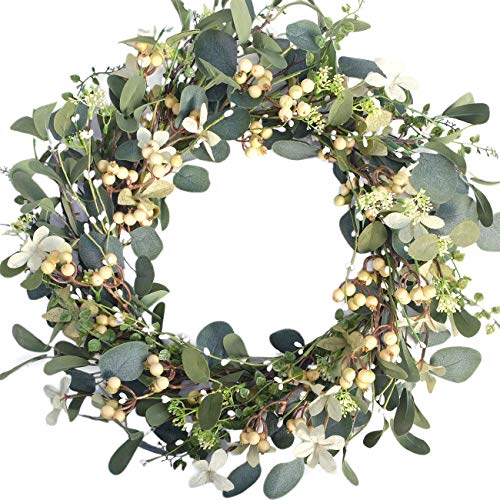 Bibelot 20Inch Artificial Eucalyptus Berry Wreath Green Leaf Eucalyptus Wreaths Spring Summer Wreath for Front Door Window Hanging Wall Party Decorations (20in) - Image 1