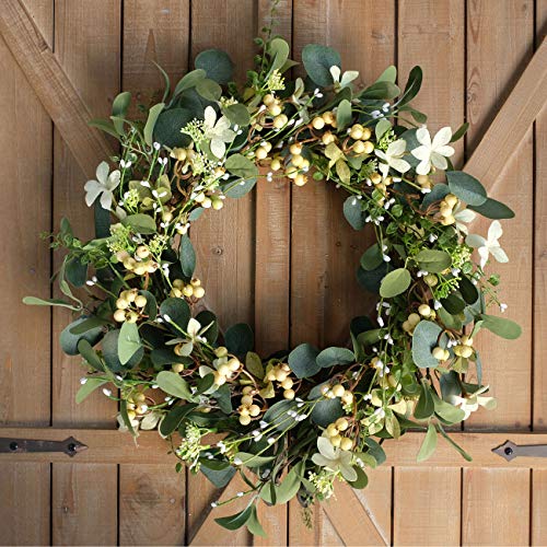 Bibelot 20Inch Artificial Eucalyptus Berry Wreath Green Leaf Eucalyptus Wreaths Spring Summer Wreath for Front Door Window Hanging Wall Party Decorations (20in) - Image 3