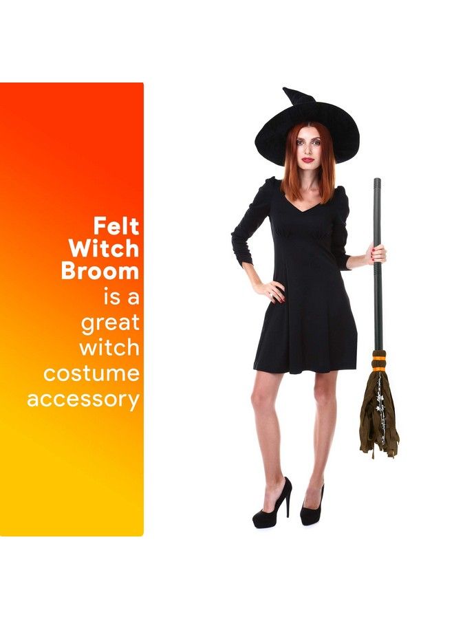 Skeleteen إكسسوارات زي الساحرة بعصا المكنسة الطائرة المصنوعة من اللباد، إكسسوار أزياء الساحر الواقعي بعصا المكنسة الطائرة لجميع الأطفال - Image 3