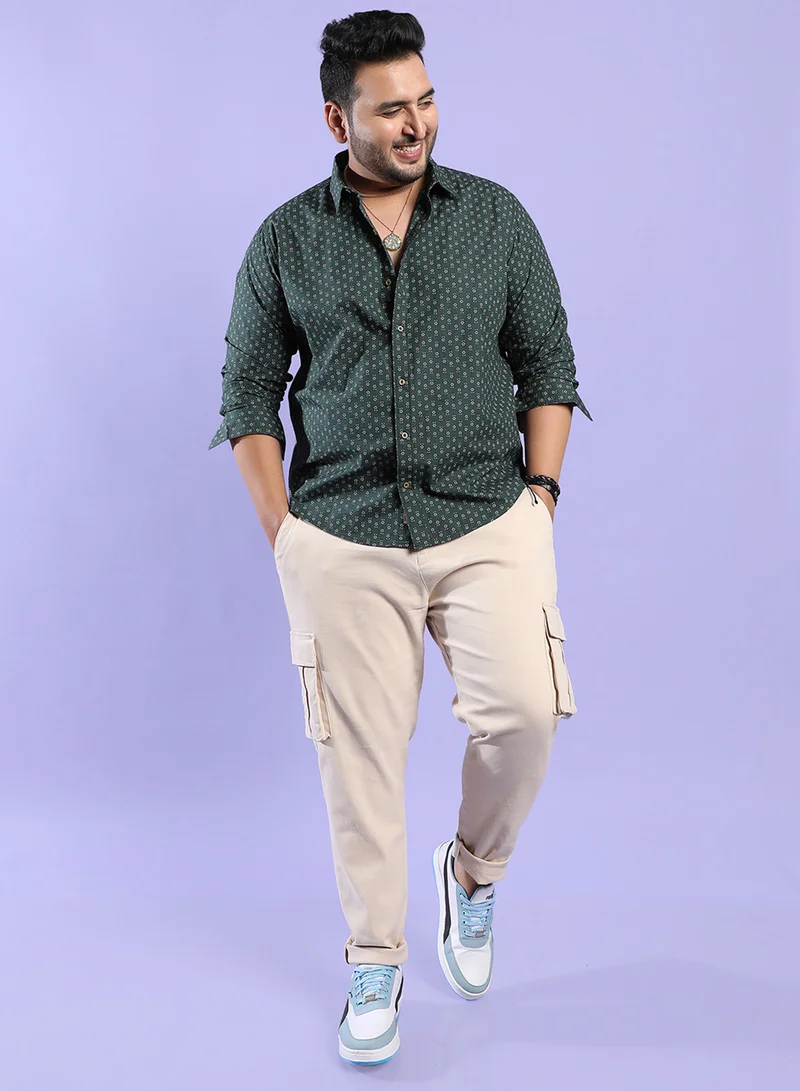 انستافاب بلس Instafab Plus Men's Forest Green Micro Flower Shirt For Casual Wear | Spread Collar | Short Sleeve | Button Closure | Heavy Rayon Shirt Crafted With Comfort Fit For Everyday Wear
