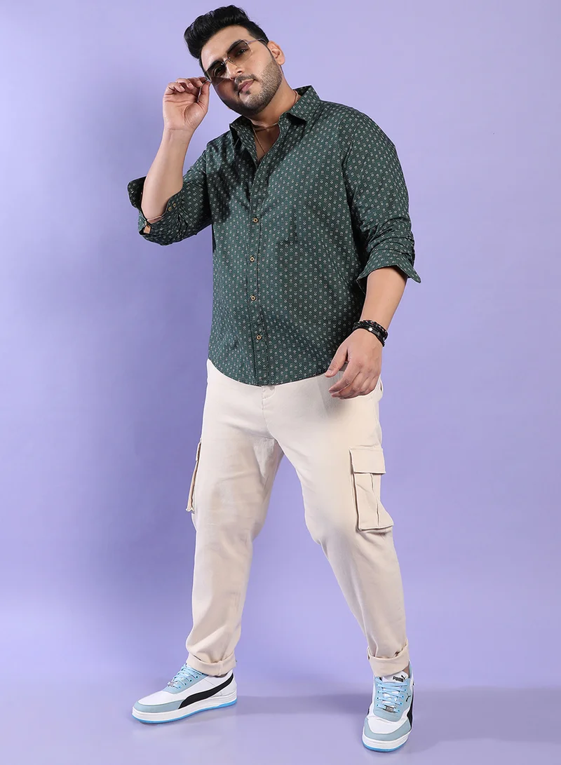 انستافاب بلس Instafab Plus Men's Forest Green Micro Flower Shirt For Casual Wear | Spread Collar | Short Sleeve | Button Closure | Heavy Rayon Shirt Crafted With Comfort Fit For Everyday Wear