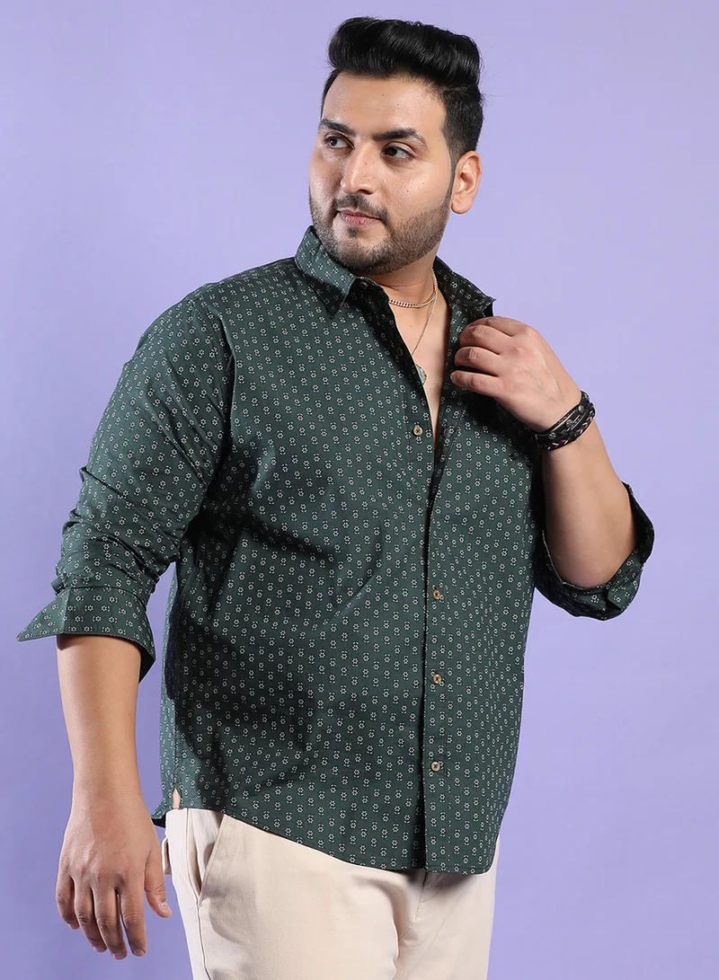 انستافاب بلس Instafab Plus Men's Forest Green Micro Flower Shirt For Casual Wear | Spread Collar | Short Sleeve | Button Closure | Heavy Rayon Shirt Crafted With Comfort Fit For Everyday Wear