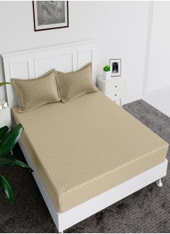 MAXQON Deep Fitted Elastic Bedsheet Set With Pillow Covers, King/Queen/Double/Single Sizes, Color Beige, Depth 30cm  - Image 1