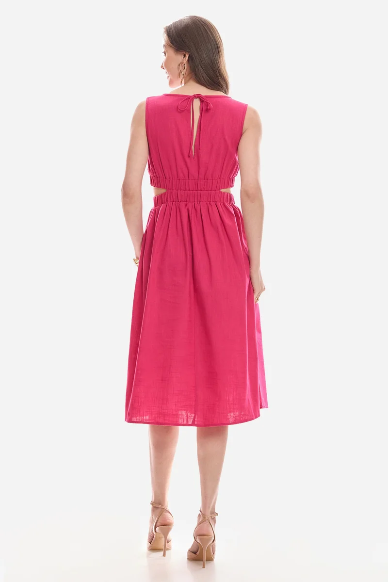 Virgio  Solid Cotton Waist Cut Out Midi Dress for Women for Women | Best Price UAE